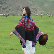 Load image into Gallery viewer, Tibetan Great Retro Totem Red Warm Outer Shawl Women's Scarf Autumn and Winter Cloak Big Cloak