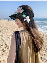 Load image into Gallery viewer, Spring and summer women's ethnic style embroidery cotton empty top beach hat sun protection face sun hat foldable sun hat