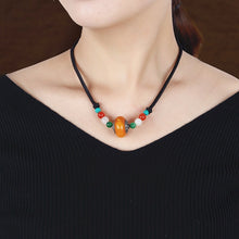 Load image into Gallery viewer, Vintage Handmade Ethnic Style Tibetan Short Necklace Feminine Personality Nepal Honey Wax Accessories Pendant Clavicle Chain