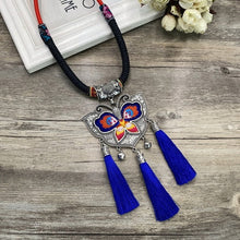 Load image into Gallery viewer, Retro Fashion Ethnic Embroidery Flower Necklace Tassel Pendant Sweater Chain