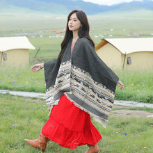 Load image into Gallery viewer, Tibetan Great Retro Totem Red Warm Outer Shawl Women's Scarf Autumn and Winter Cloak Big Cloak