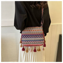 Load image into Gallery viewer, Small Fresh Ethnic Style Crossbody Bag for Women's New Fashion Versatile Wide Shoulder Strap Single Shoulder Bag Tassel Bucket Bag