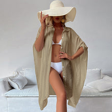 Load image into Gallery viewer, New Bamboo Knot Cotton Shirt Style Loose Beach Cardigan Vacation Sun Protection Suit Bikini Cover Up Shirt Swimsuit Over Cardigan