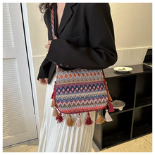 Load image into Gallery viewer, Small Fresh Ethnic Style Crossbody Bag for Women's New Fashion Versatile Wide Shoulder Strap Single Shoulder Bag Tassel Bucket Bag