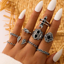 Load image into Gallery viewer, 15 Piece Ring Set Personalized Fashion Style Hollow out Lotus Sunflower Geometry Black Gem Set Ring