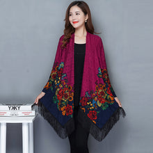 Load image into Gallery viewer, Autumn Outerwear Women's Mid Length Ethnic Style Cape Printed Loose Outerwear Cape with Oversized Cardigan