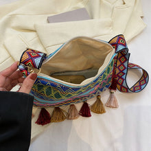 Load image into Gallery viewer, Small Fresh Ethnic Style Crossbody Bag for Women's New Fashion Versatile Wide Shoulder Strap Single Shoulder Bag Tassel Bucket Bag