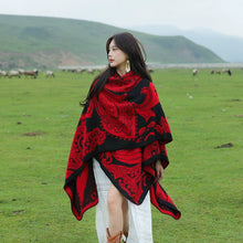 Load image into Gallery viewer, Tibetan Great Retro Totem Red Warm Outer Shawl Women's Scarf Autumn and Winter Cloak Big Cloak