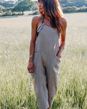 Load image into Gallery viewer, Casual Linen Cotton Shoulder Straps, Striped Printed Pants Jumpsuit