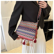 Load image into Gallery viewer, Small Fresh Ethnic Style Crossbody Bag for Women's New Fashion Versatile Wide Shoulder Strap Single Shoulder Bag Tassel Bucket Bag