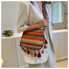 Load image into Gallery viewer, Small Fresh Ethnic Style Crossbody Bag for Women's New Fashion Versatile Wide Shoulder Strap Single Shoulder Bag Tassel Bucket Bag