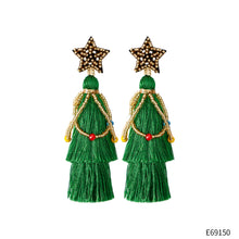 Load image into Gallery viewer, Ethnic Style Fringe Christmas Earrings, New Long Exaggerated Lightweight Rice Beads, Five-pointed Star Hand-woven Earrings