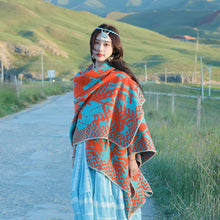 Load image into Gallery viewer, Tibetan Great Retro Totem Red Warm Outer Shawl Women's Scarf Autumn and Winter Cloak Big Cloak