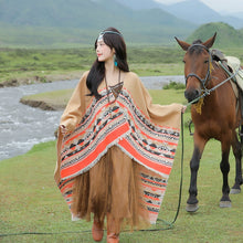 Load image into Gallery viewer, Tibetan Great Retro Totem Red Warm Outer Shawl Women's Scarf Autumn and Winter Cloak Big Cloak