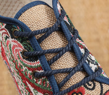 Load image into Gallery viewer, Ethnic Style Lace up Art Linen Casual Shoes Cotton Linen Embroidered Shoes Women's Shoes