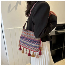 Load image into Gallery viewer, Small Fresh Ethnic Style Crossbody Bag for Women's New Fashion Versatile Wide Shoulder Strap Single Shoulder Bag Tassel Bucket Bag