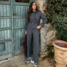 Load image into Gallery viewer, 2024 Spring New Women's Fashion temperament casual versatile bubble sleeve plaid long jumpsuit
