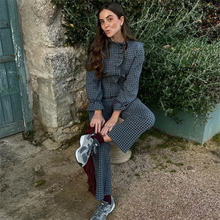 Load image into Gallery viewer, 2024 Spring New Women's Fashion temperament casual versatile bubble sleeve plaid long jumpsuit