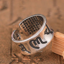 Load image into Gallery viewer, Retro Ancient Silver Plated Buddhist Six Character DAMING Mantra Tibetan Resizable Ring for Men Feng Shui Amulet Protection Ring