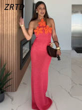 Load image into Gallery viewer, Sexy Crochet Hollow Out Long Halter Dress Women 3D Flower Backless Sleeveless Beach Dresses 2025 Summer Lady Vacation Robes New