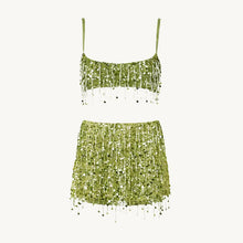 Load image into Gallery viewer, Sexy Sequin Tassels Beach Outfits Women Shiny Fashion Bikinis Sets Female 2025 Summer Holiday High Street Raves Sets 2 Pieces