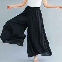 Load image into Gallery viewer, 2024 Sen Women's Artistic Plus Size Cotton Linen Pants Skirt Elastic Waist Solid Color Ethnic Style Wide Leg Pants Skirt