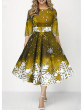Load image into Gallery viewer, Autumn Winter New Snowflake Digital Print Women's 3/4sleeves Christmas Dress Fashion Waist Elegant Female A Line Christmas Dress