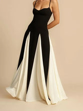 Load image into Gallery viewer, New Contrast Color A-line Women's Sling Dress Elegant Sleeveless Backless High Waist Long Robe Chic High Street Banquet Gowns