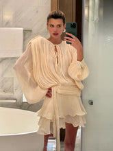 Load image into Gallery viewer, Fashion Women's Ruffles Short Dress Elegant Round Neck Lace Up Lantern Long Sleeve Mini Vestido Chic Female 2025 Solid Dresses