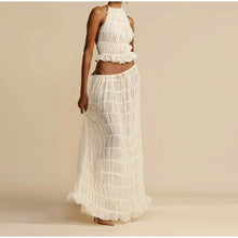 Load image into Gallery viewer, Pleated Crop Tops Long Skirt Suit Women Halter Sleeveless Backless Skirts Set 2024 Summer Ladies Sexy 2 Piece Set Beach Outfit