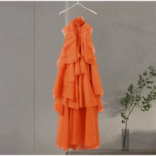 Load image into Gallery viewer, Beach Layer Ruffles Long Dress Women 3d Flower Backless Sleeveless Slim Fit Maxi Dresses Female 2025 Summer Lady Party Robes