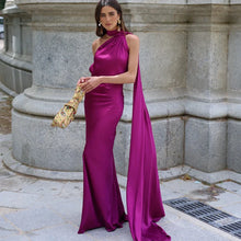 Load image into Gallery viewer, Elegant Satin Ribbons Halter Party Dress Women's Sexy Backless Off Shoulder Sleeveless Robes 2025 Summer New Lady Evening Gowns