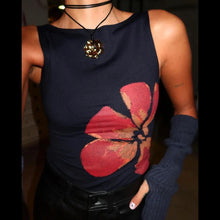 Load image into Gallery viewer, Combhasaki Women's Y2K Vintage Crop Tank Tops Slim Fitted Aesthetic Flower Print Boat Neck Sleeveless Party Club Summer Camis