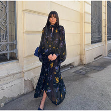 Load image into Gallery viewer, Elegant Printed Boho Long Dresses Women Loose Chic Turtleneck Lantern Sleeve Floral Robes 2025 Spring Summer Lady Vacation Dress