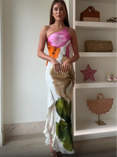 Load image into Gallery viewer, Fashion Printed Curling Edge Dresses Chic Irregular Neck Off Shoulder Open Fork Gown New Women Summer Cocktail Party Vestido