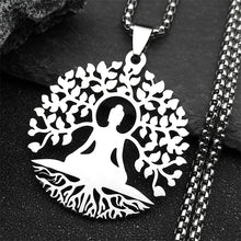 Load image into Gallery viewer, Buddhism Meditation Buddha Yoga Pendant Necklace Stainless Steel Tree of Life Buddhist Chakras Reiki Chain  Jewelry collar