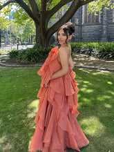 Load image into Gallery viewer, Beach Layer Ruffles Long Dress Women 3d Flower Backless Sleeveless Slim Fit Maxi Dresses Female 2025 Summer Lady Party Robes