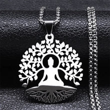 Load image into Gallery viewer, Buddhism Meditation Buddha Yoga Pendant Necklace Stainless Steel Tree of Life Buddhist Chakras Reiki Chain  Jewelry collar
