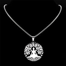 Load image into Gallery viewer, Buddhism Meditation Buddha Yoga Pendant Necklace Stainless Steel Tree of Life Buddhist Chakras Reiki Chain  Jewelry collar