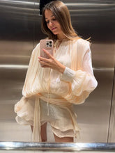 Load image into Gallery viewer, Fashion Women's Ruffles Short Dress Elegant Round Neck Lace Up Lantern Long Sleeve Mini Vestido Chic Female 2025 Solid Dresses