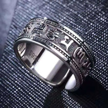Load image into Gallery viewer, Retro Ancient Silver Plated Buddhist Six Character DAMING Mantra Tibetan Resizable Ring for Men Feng Shui Amulet Protection Ring