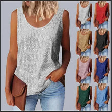 Load image into Gallery viewer, Women's Loose-Fit Round Neck Vest Polyester Fiber Metal Patch Decorative Women's Sweater