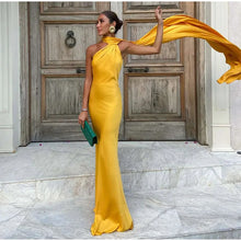 Load image into Gallery viewer, Elegant Satin Ribbons Halter Party Dress Women's Sexy Backless Off Shoulder Sleeveless Robes 2025 Summer New Lady Evening Gowns