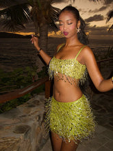 Load image into Gallery viewer, Sexy Sequin Tassels Beach Outfits Women Shiny Fashion Bikinis Sets Female 2025 Summer Holiday High Street Raves Sets 2 Pieces