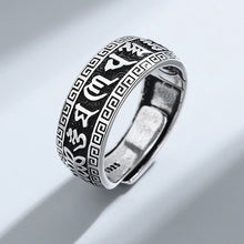 Load image into Gallery viewer, Retro Ancient Silver Plated Buddhist Six Character DAMING Mantra Tibetan Resizable Ring for Men Feng Shui Amulet Protection Ring