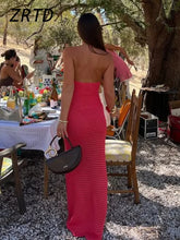 Load image into Gallery viewer, Sexy Crochet Hollow Out Long Halter Dress Women 3D Flower Backless Sleeveless Beach Dresses 2025 Summer Lady Vacation Robes New