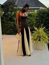 Load image into Gallery viewer, New Contrast Color A-line Women's Sling Dress Elegant Sleeveless Backless High Waist Long Robe Chic High Street Banquet Gowns