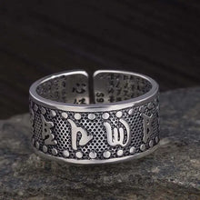 Load image into Gallery viewer, Retro Ancient Silver Plated Buddhist Six Character DAMING Mantra Tibetan Resizable Ring for Men Feng Shui Amulet Protection Ring