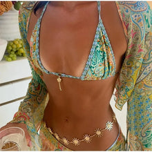 Load image into Gallery viewer, Beach Printed Bikini Skirts Set Women's Sexy Backless Sleeveless Lace-up Swimwear Long Skirt 2025 Summer New Lady Vacation Suit