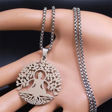 Load image into Gallery viewer, Buddhism Meditation Buddha Yoga Pendant Necklace Stainless Steel Tree of Life Buddhist Chakras Reiki Chain  Jewelry collar